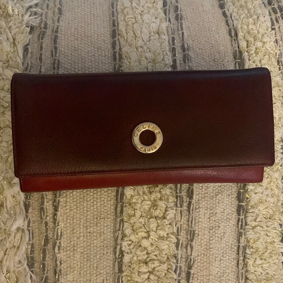 Celine Red Leather Wallet with Gold Chai- Preloved - Picture 1 of 11